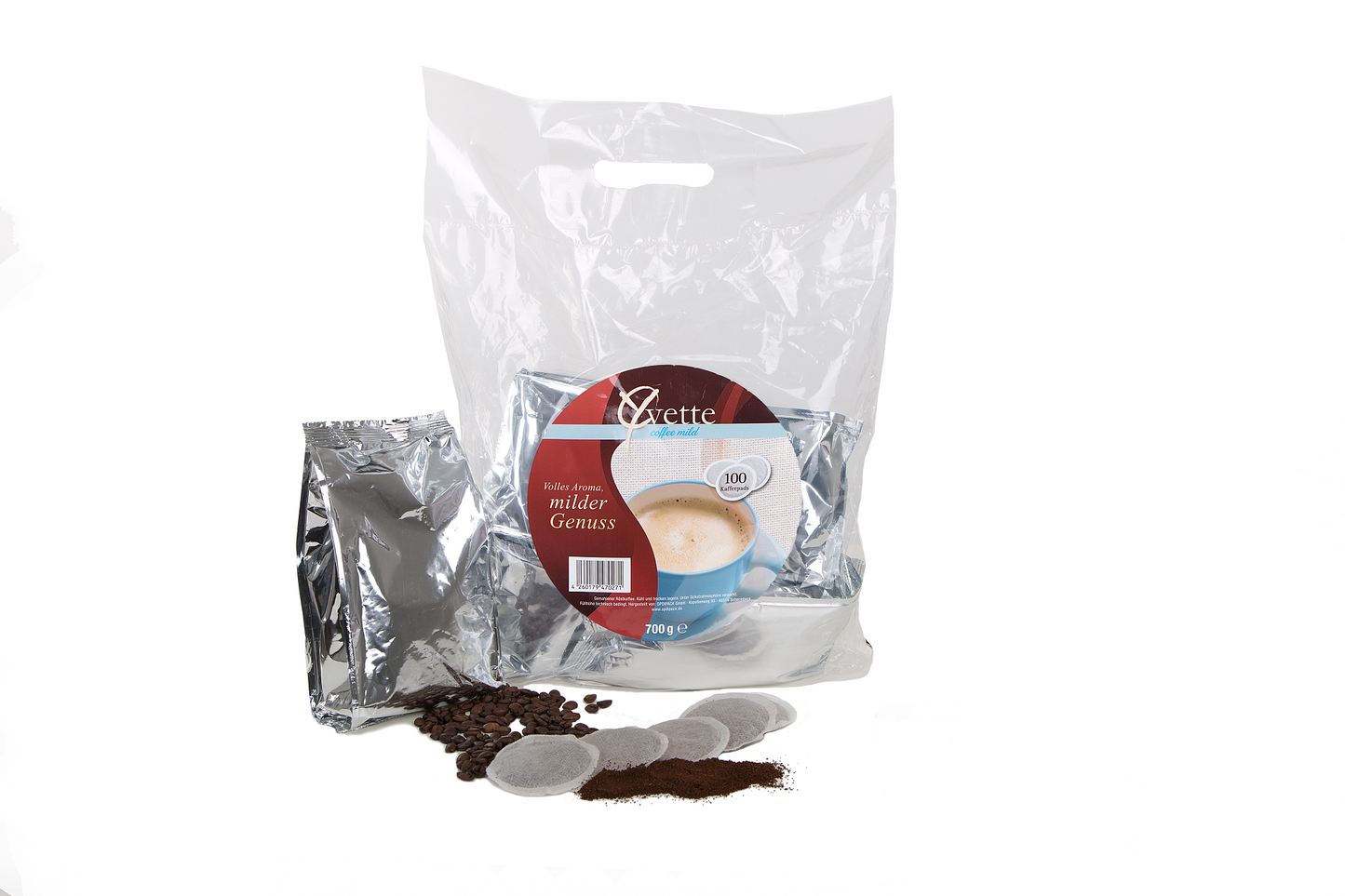 Yvette Kaffeepads Vorratspack Maxipack 100 Stück – 4x 25 Pads (Kaffee, sanft mit mildem Geschmack), geeignet für Senseo Maschinen